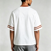 Chemises en tissu 100% coton 220 grammes avec broderie appliquée Highstreet, col en V, manches courtes, taille oversize, t-shirts de sport respirants pour hommes