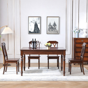 Juego de mesa y sillas de comedor de madera maciza estilo americano, 6 piezas, rectangular, muebles duraderos para comedor - Product Image 2