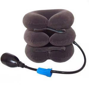 Cervical <b>Traction</b> Pillow Three Layer Inflatable <b>Neck</b> Support With Pump For Health Massage Navy Blue - Product Image 2