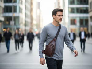 Borsa da petto da uomo in microfibra di pelle sintetica con chiusura a cerniera per tutte le stagioni - Product Image 2