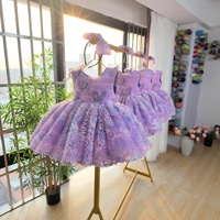 Robe en tulle à volants lavande pour filles, avec applique papillon 3D et bandeau à nœud, adorable robe de fête pour bébé