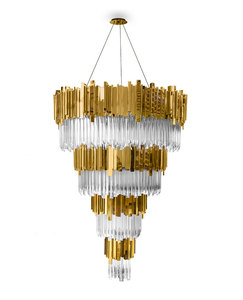 Plafonnier led suspendu au design moderne, produit de luxe, couleur jaune or brillant, luminaire décoratif d'intérieur, idéal pour des escaliers - Product Image 2