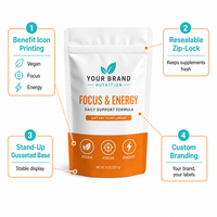 Sachet Doypack Personnalisé Imprimé pour Compléments Alimentaires, Refermable avec Fermeture Éclair, Qualité Alimentaire, Blanc Mat, Emballage Marque Privée, Vente en Gros