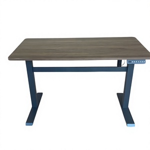 Modern Adjustable Standing <b>Desk</b> with Wooden Top and <b>Black</b> Metal Legs for Home Office Use - Product Image 1