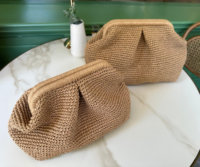 Pochette en raphia brodée avec logo personnalisé, sac à main d'été en paille PP tressée, pochette en raphia tricotée