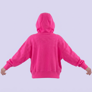 เสื้อฮู้ดดี้พรีเมียมผ้าฝ้าย 100% สีชมพูสด พร้อมลายพิมพ์แคลิฟอร์เนียด้านหลัง สไตล์ลำลองทรงโอเวอร์ไซส์ สตรีทแวร์ - Product Image 1