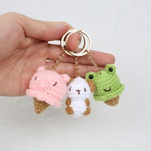 Portachiavi Artigianale Personalizzato all'Uncinetto a Forma di Animale Cartone Animato Gelato 3D (Maiale, Rana, Agnello, Cono) - Ciondolo Carino per Borsa, Cappello, Accessorio Fai da Te - Product Image 1