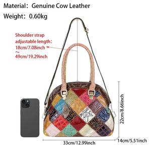 AndoBag <b>Patchwork</b> Top-Handle <b>Bags</b> Genuine Leather Shoulder Crossbody <b>Bag</b> Colorful Stitching Plaid Handbag for Women 1770 - Product Image 2