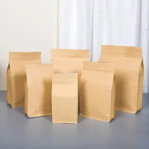 천연 크래프트 종이 열 밀봉 플랫 바닥 커피 파우치 크래프트 종이 커피 백