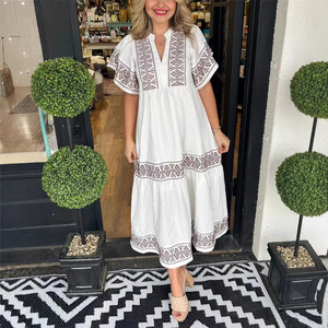 Best Selling Loose Embroidered Cotton Feel <strong>Dress</strong> Summer Vacation Casual Womens Maxi <strong>Dress</strong> - Product Image 1