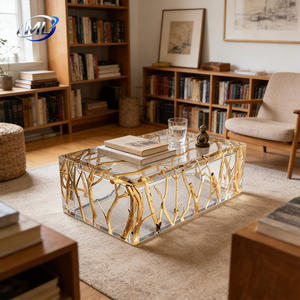 Mesa de Centro de Resina Epoxi Transparente con Cristales de Platino, Duradera, Estilo Europeo Moderno y Personalizable para Sala de Estar - Product Image 4