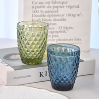Verres à eau en verre coloré texturé diamant 301-400ml, compatibles lave-vaisselle, pour la maison, les mariages, les restaurants, les fêtes, vente en gros