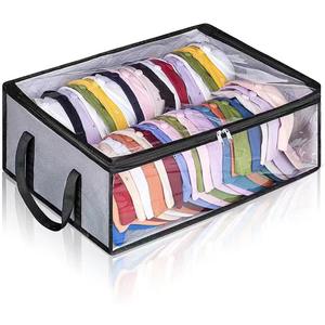 Caja de Almacenamiento de Ropa Plegable Gris y Negra con Tapa, Contenedor Rectangular Visible para Organización de Ropa, Tipo Vertical - Product Image 1