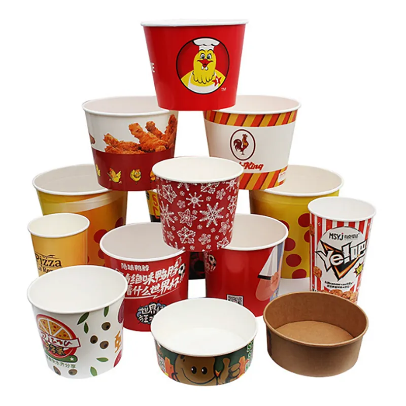 Custom Paper 85 165 Oz Emmer Weg Te Nemen Voedsel Verpakking Popcorn Bakken Wegwerp Papier Container Gebakken Kip Emmer