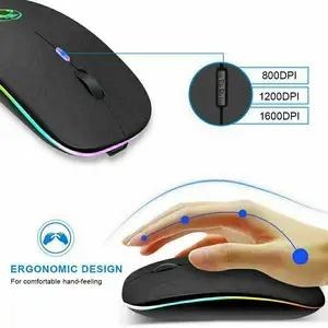 Mouse Senyap Ultra-tipis 2.4G Kualitas Tinggi Lampu LED 7 Warna Mouse Nirkabel Isi Ulang Cocok untuk Komputer Desktop