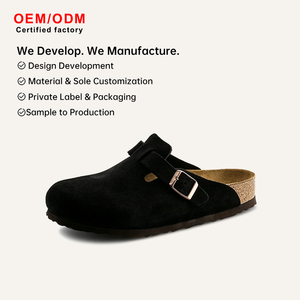 Mules unisexes en daim de vache et nubuck à semelle en bois, confortables, antidérapantes, style sabot, pour la vente en gros, collection 2026 - Product Image 1
