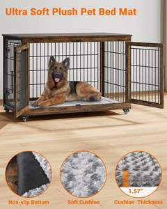 Özel köpek sandık mobilya yastık ahşap köpek kulübesi ile kapalı çift kapılar ağır çift köpek kafesi ile tekerlekler - Product Image 5