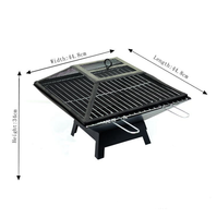 Barbecue d'extérieur carré en fonte thermolaquée avec four, foyer à charbon et chariot télécommandé pour camping, jardin et terrasse