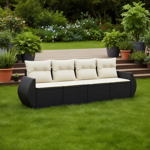 Ensemble de canapé de jardin noir trois places en rotin PE d'extérieur avec coussins imperméables, design contemporain - Product Image 2