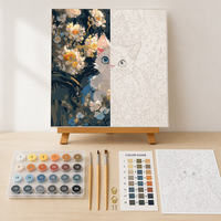 Kit de peinture par numéros Chat blanc et fleurs Peinture acrylique DIY pour adultes débutants Encadré avec 24 couleurs Pinceaux 40x50cm