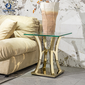 QIANCHENG alta qualità salvaspazio <span class=keywords><strong>50x50</strong></span> articoli per la casa in vetro con diamante frantumato tavolino quadrato in oro - Product Image 2