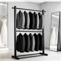 Porte-vêtements métallique à double niveau, robuste, à deux étages, pour costumes, vêtements pour hommes, boutique de vêtements