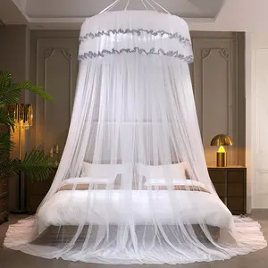 ハンギングベッドネット白い丸いキャノピー持続可能な折りたたみ蚊帳