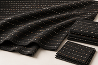 Tissu Jacquard Tricoté à Points Linéaires Brodés Noir, 100% Polyester, pour Manteaux et Vêtements d'Extérieur Tendance