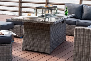 Meubles de jardin en rotin, canapé <span class=keywords><strong>d</strong></span>'angle avec table de foyer au propane sans fumée, ensemble de <span class=keywords><strong>salon</strong></span> en osier pour patio, ensemble de salle à manger pour cour - Product Image 5