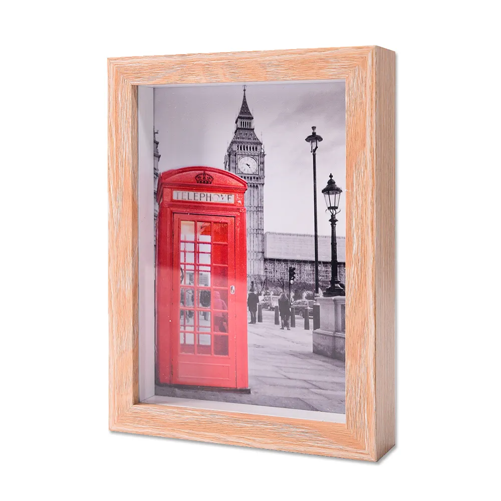 Wholesale Modern Fashion Customized Natural Wood Color Depth 3D Shadow Box Frame Display 5x7 Picture