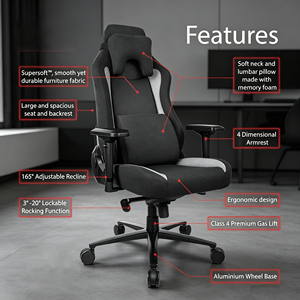 Chaise de jeu ergonomique de style racing avec revêtement en tissu suédé doux, inclinaison réglable et appui-tête amovible - Product Image 5