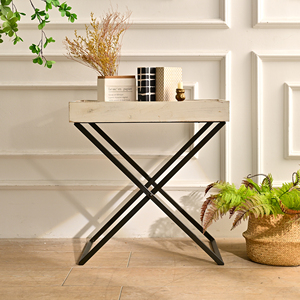 Table d'appoint rectangulaire en bois avec pieds en X, meuble d'appoint pour salon, design antique décoratif, durable pour la maison - Product Image 4