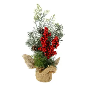 Table Top 30cm High Pure PE Christmas Tree with Burlap Wrapped Wooden Base