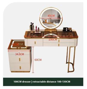 Coiffeuse de chambre à coucher de style nordique de luxe Éclairage <span class=keywords><strong>LED</strong></span> intelligent Chargement <span class=keywords><strong>sans</strong></span> <span class=keywords><strong>fil</strong></span> Miroir éclairé à panneau de marbre MDF solide - Product Image 4