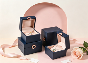 The <b>box</b> is made of delicate dark blue faux leather decorated with <b>rose</b> gold round metal buckle the inner side of flip - Product Image 2