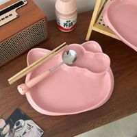 Assiette irrégulière en porcelaine, motif chat de dessin animé mignon, dessinée à la main, créative, avec compartiments, pour petit-déjeuner et salade de fruits, aux couleurs vives