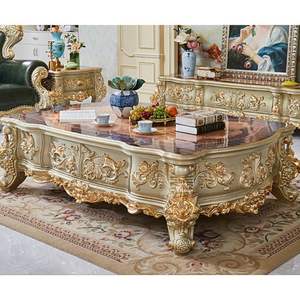 Mesa de centro antigua de oro, hecha a mano, de madera maciza, mesa de café de lujo, mueble decorativo para sala de estar - Product Image 1