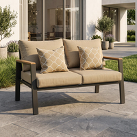 Ensemble de salon de jardin J&M Outdoor Modern5, 5 pièces, structure en aluminium, accoudoirs en teck, meubles de patio avec table basse pour jardin et bord de piscine