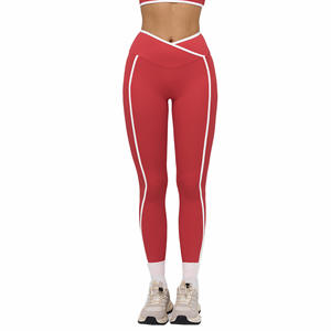 Pantalon de yoga taille croisée Zechuang, rouge framboise, coupe ajustée, vêtements de fitness pour femmes, pantalon de sport pour la course à pied ECK9528 - Product Image 1