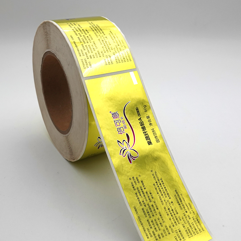China Printing Packaging Product Gold Logo Labels Custom Metal Hot Stamping Reflective Vinyl Other Sticker Roll