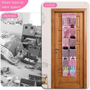 Over The Door 12 Pocket Hanging <b>Shoe</b> Organizer Pink Hook Type <b>Storage</b> For <b>Shoes</b> And Clothes - Product Image 3