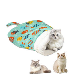 Sac de couchage pour chat en peluche courte semi-fermée, chaud, vente en gros du fabricant - Product Image 1