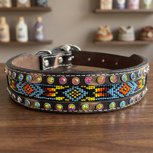 Collier pour chien en cuir véritable fait main, style western, orné de perles et de strass, prix de gros, collier pour animal de compagnie à porter au quotidien - Product Image 4