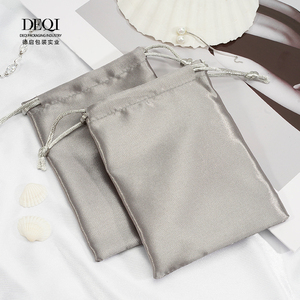 DEQI Packaging Jewellery Custom Size Double Drawstring Satin Ring Earring Jewelry <b>Pouch</b> 10*12 cm Dust Bag with Logo Printed - Product Image 2
