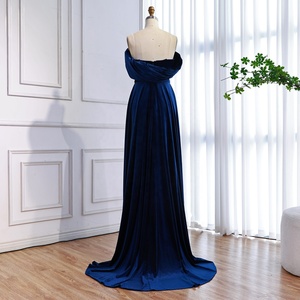 Serene Hill LA73416 Navy Blue <strong>Velvet</strong> <strong>Off</strong> <strong>Shoulder</strong> Evening <strong>Dress</strong> Mermaid Beaded Formal Party Gown with Removable Belt - Product Image 6