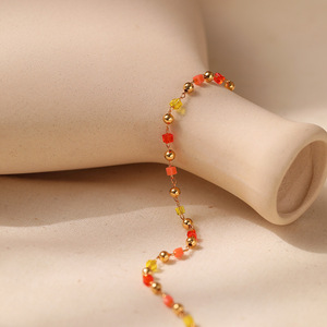 Retro Rote Kristall Glücksbringer Perlenkette 18K Echt Vergoldet Umweltfreundliches Nischen-Ethno-Stil Armband Grüner Kristall - Product Image 3