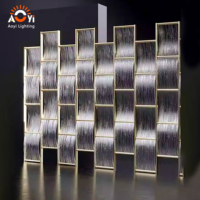 Paravent en verre ondulé de luxe avec cadre métallique léger, séparateur de pièce, lumière LED à intensité variable, garantie 5 ans pour hall d'hôtel