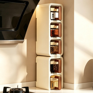 <b>Spice</b> <b>Jar</b> Wall Mounted Multi Compartment Sealed Moisture Proof With Wooden Lid For Kitchen Storage L Size - Product Image 1
