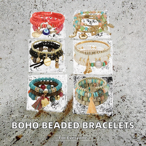 Bracelets en perles pour couples, plaqués or, style bohème, avec breloques de créateur, pour anniversaire, logo personnalisé, bijoux en stock pour amoureux - Product Image 2