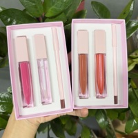 Kit de maquillage pour les lèvres 3-en-1 avec gloss et crayon à lèvres, emballage rose, marque privée, OEM, pour femmes, logo personnalisé, vente en gros